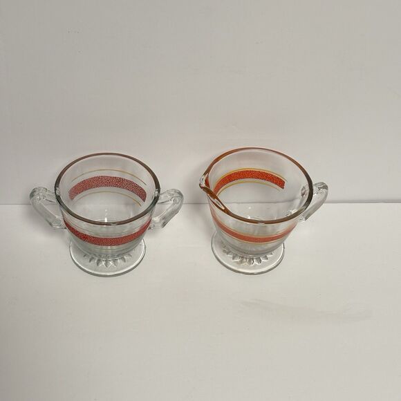 1940's KENT Glass Vacuum Coffee Cream & Sugar Red Frost Set Chicago - Picture 2 of 13